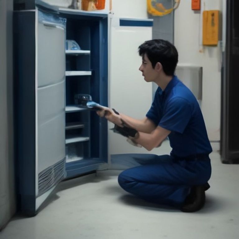 Technician using phone to diagnose broken appliance